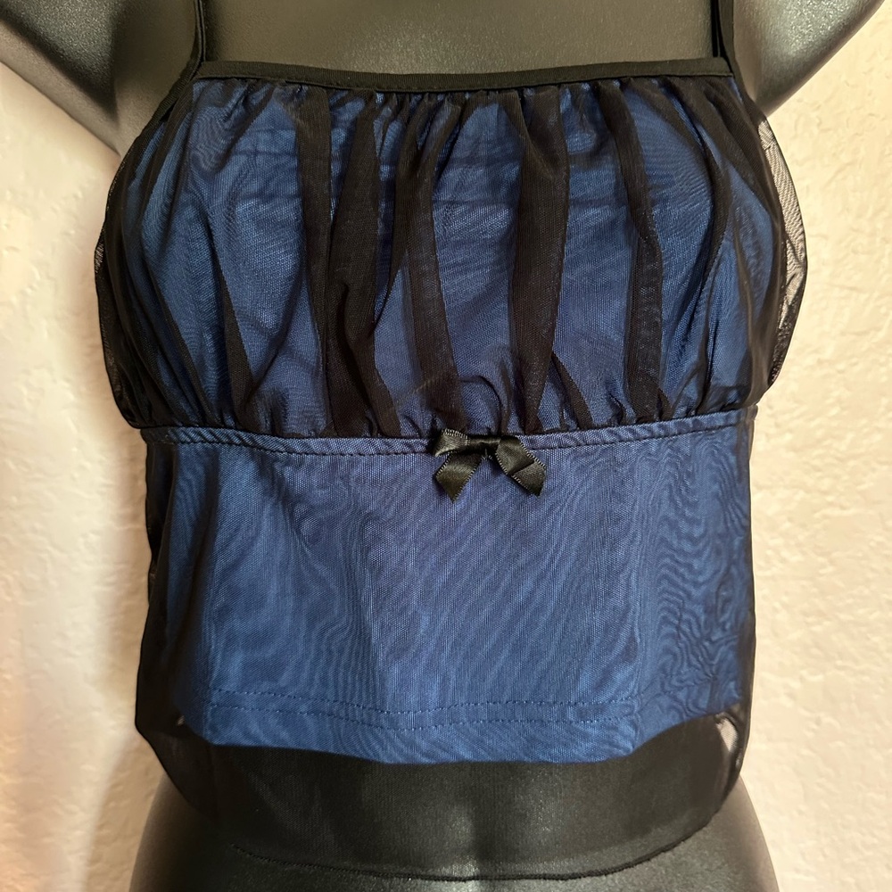 Shein Sheer Black and Blue Top with Bow Detail